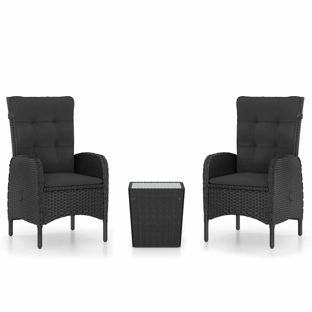 3 Piece Garden Bistro Set Poly Rattan and Glass Black