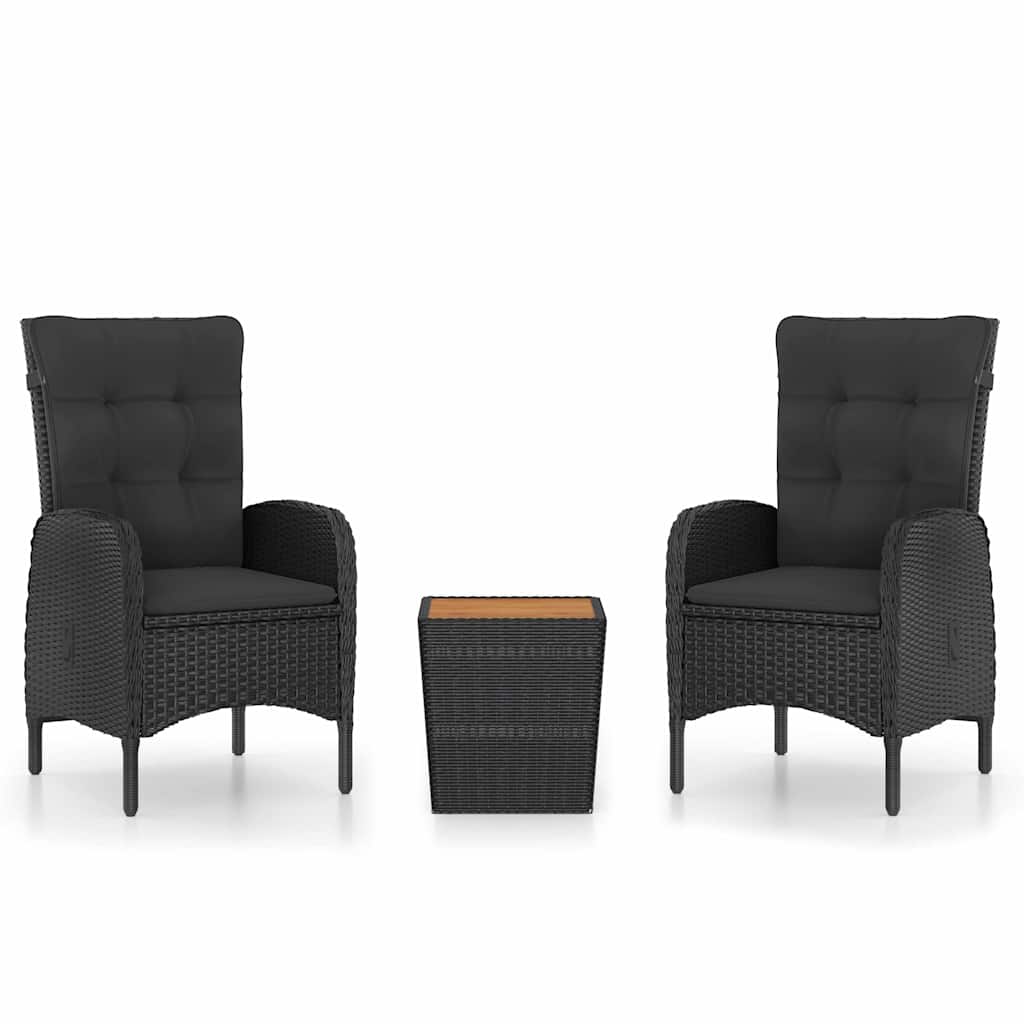 3 Piece Garden Bistro Set Poly Rattan and Acacia Wood Black