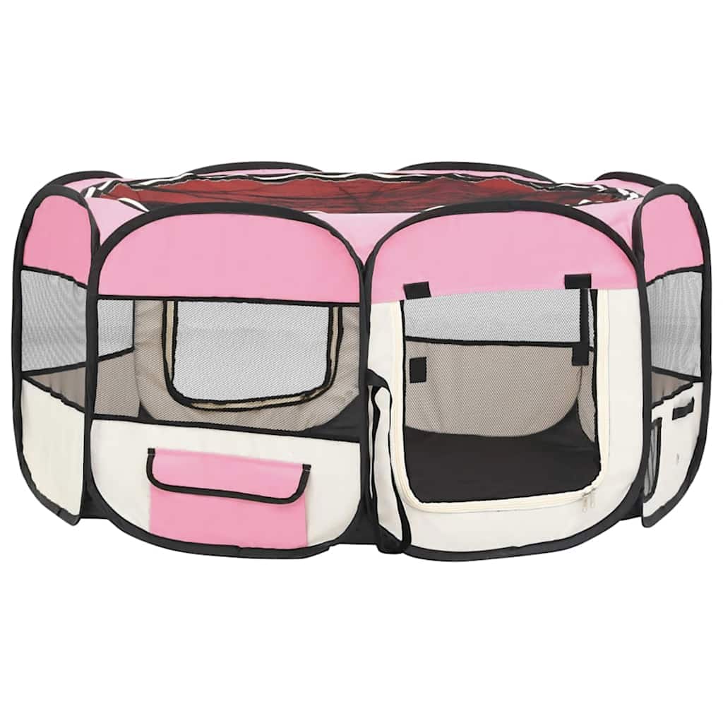 Foldable Dog Playpen with Carrying Bag Pink 145x145x61 cm