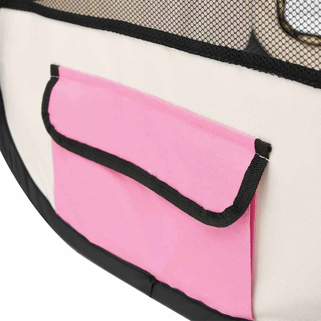 Foldable Dog Playpen with Carrying Bag Pink 145x145x61 cm