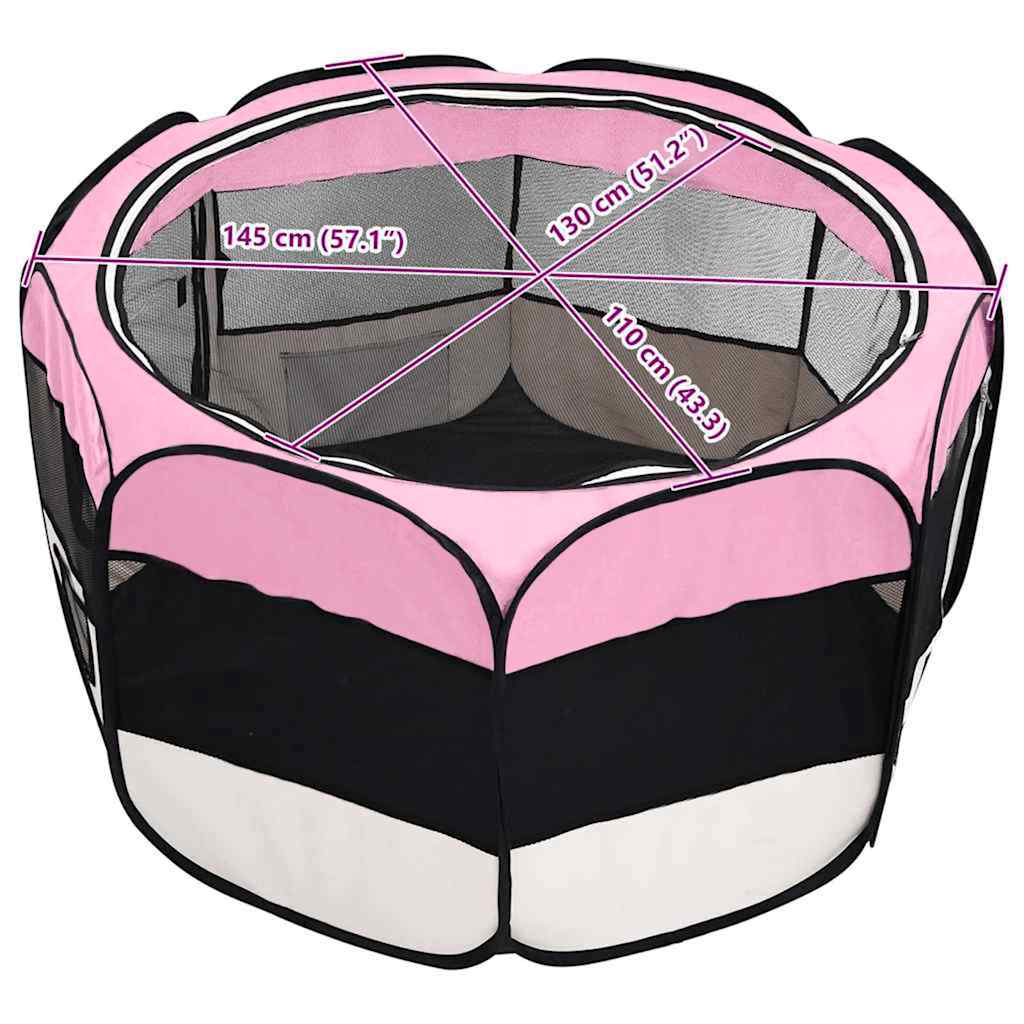 Foldable Dog Playpen with Carrying Bag Pink 145x145x61 cm
