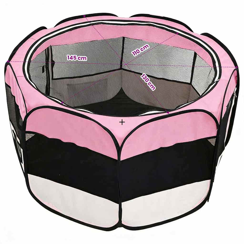 Foldable Dog Playpen with Carrying Bag Pink 145x145x61 cm