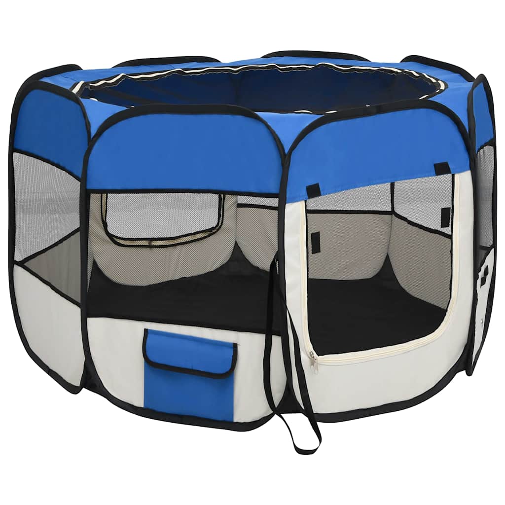 Foldable Dog Playpen with Carrying Bag Blue 90x90x58 cm