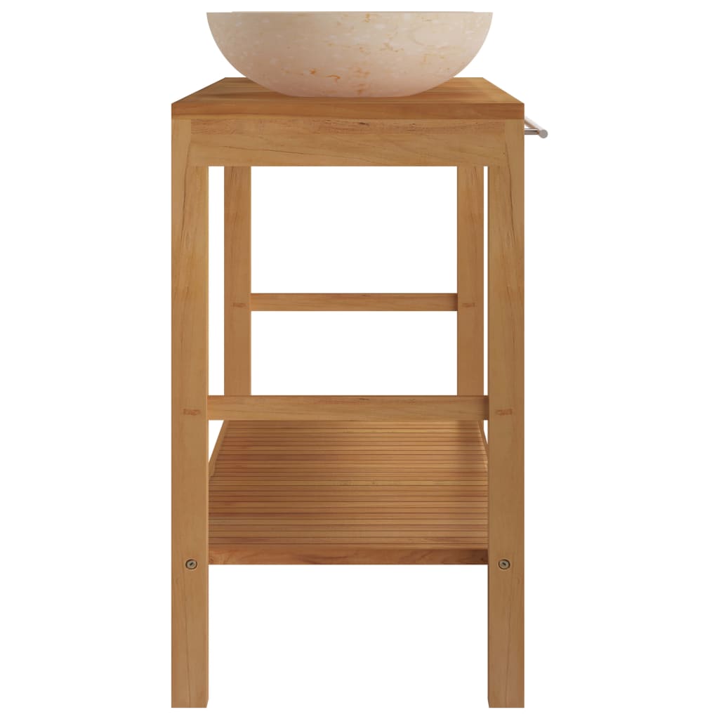 Bathroom Vanity Cabinet Solid Wood Teak with Sinks Marble Cream