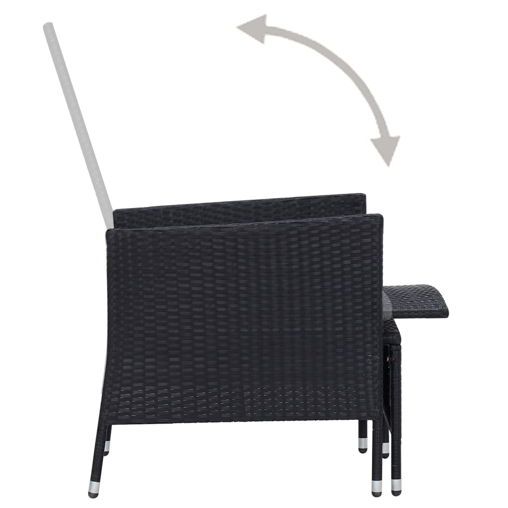 3 Piece Garden Lounge Set with Cushions Poly Rattan Black