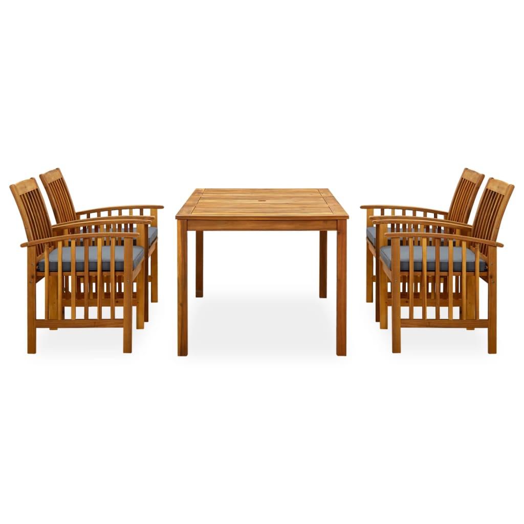 5 Piece Garden Dining Set with Cushions Solid Acacia Wood