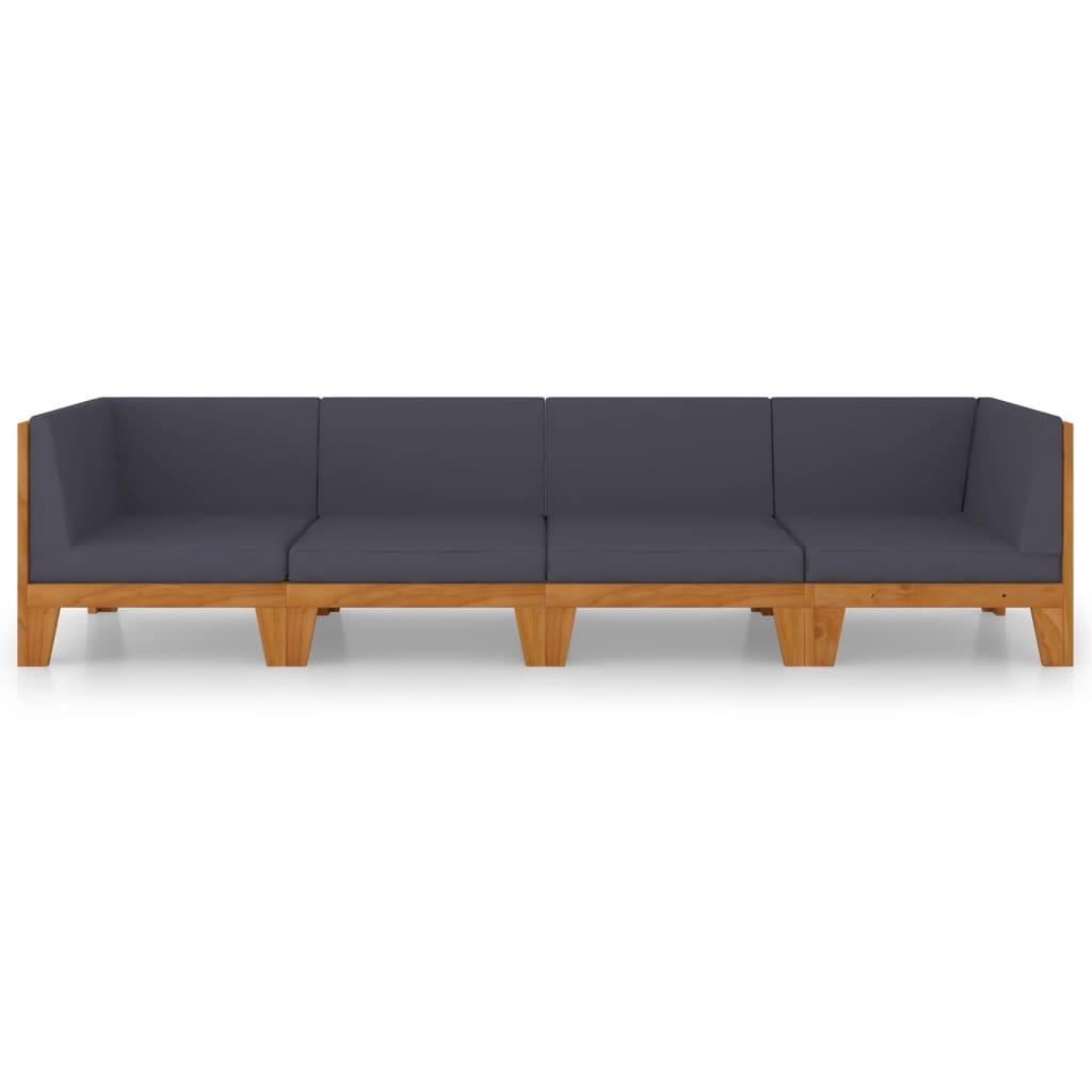 4 Piece Garden Lounge Set with Cushions Solid Acacia Wood
