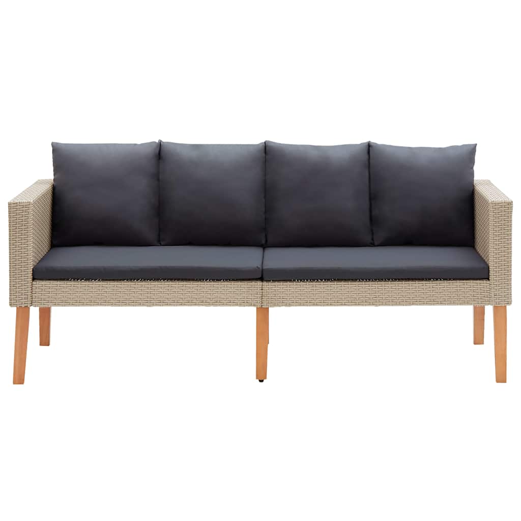3 Piece Garden Lounge Set with Cushions Poly Rattan Beige