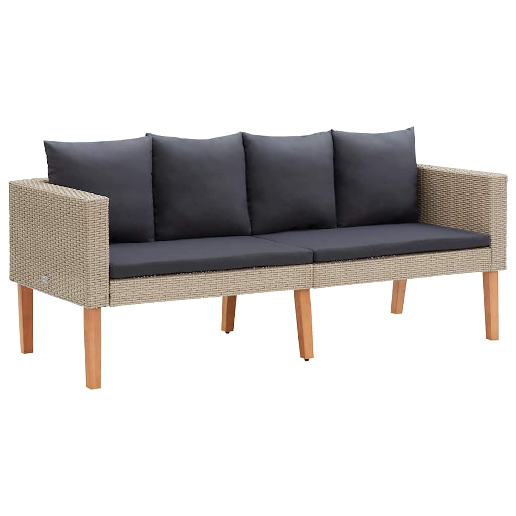 3 Piece Garden Lounge Set with Cushions Poly Rattan Beige