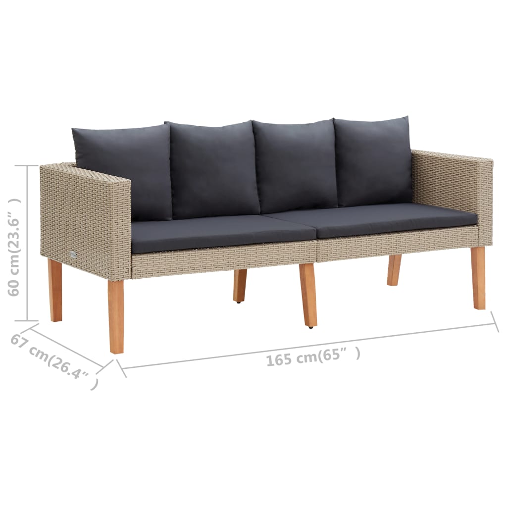 3 Piece Garden Lounge Set with Cushions Poly Rattan Beige
