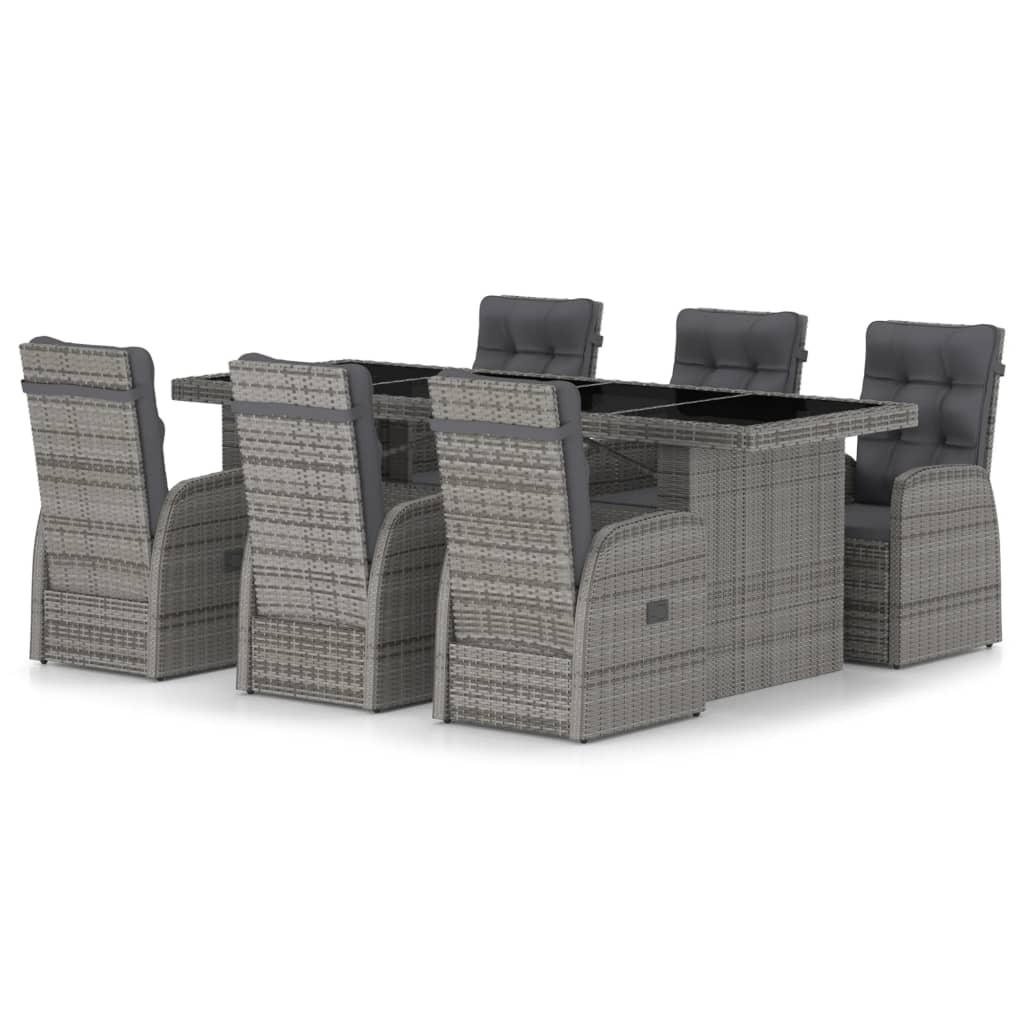 7 Piece Outdoor Dining Set with Cushions Poly Rattan Grey