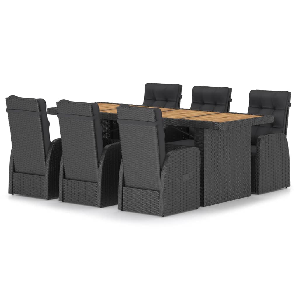 7 Piece Outdoor Dining Set with Cushions Poly Rattan Black