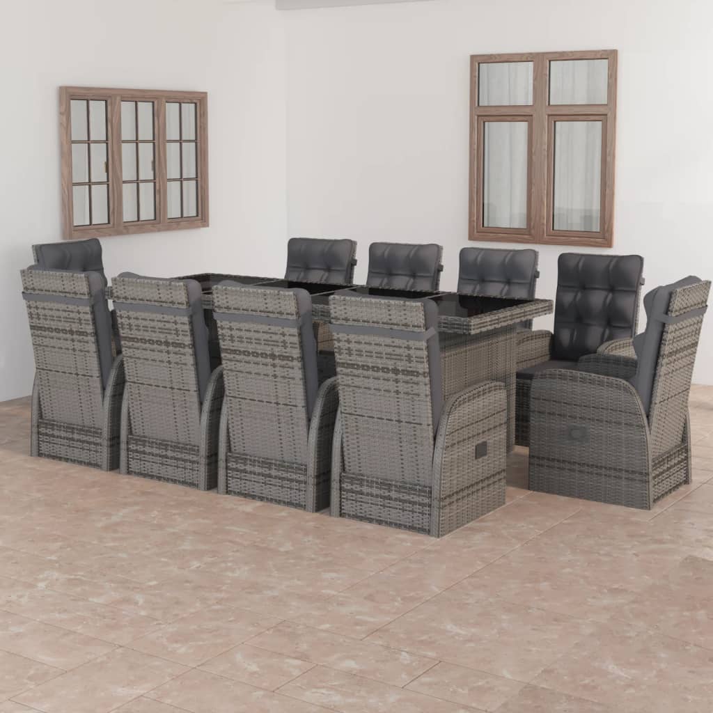 11 Piece Outdoor Dining Set with Cushions Poly Rattan Grey