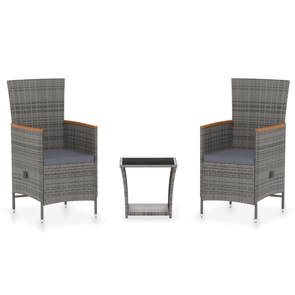 3 Piece Garden Lounge Set with Cushions Poly Rattan Grey