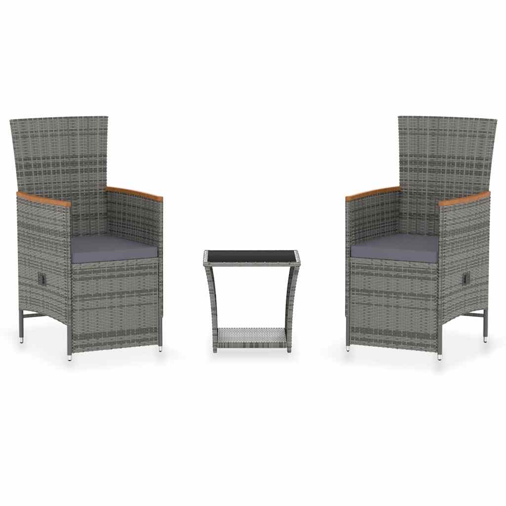 3 Piece Garden Lounge Set with Cushions Poly Rattan Grey
