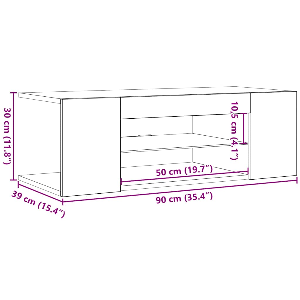 TV Cabinet with LED Lights White 90x39x30 cm