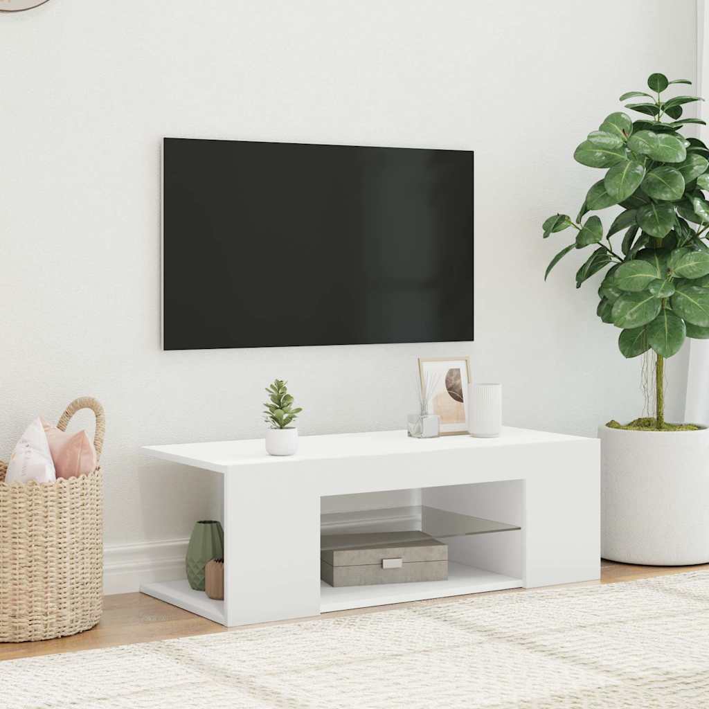 TV Cabinet with LED Lights White 90x39x30 cm