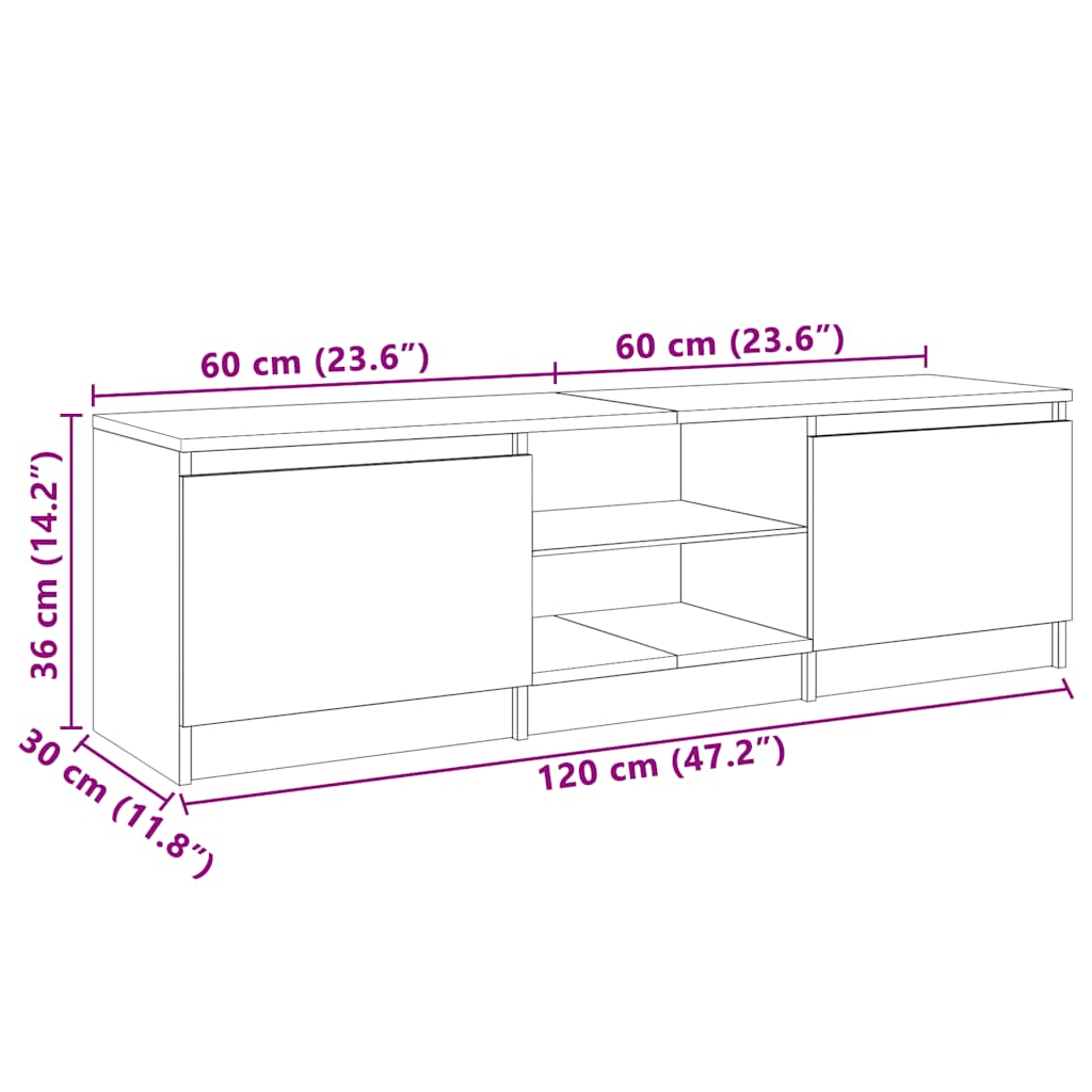 TV Cabinet with LED Lights Black 120x30x36 cm