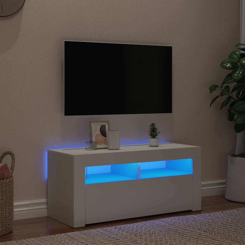 TV Cabinet with LED Lights White 90x35x40 cm