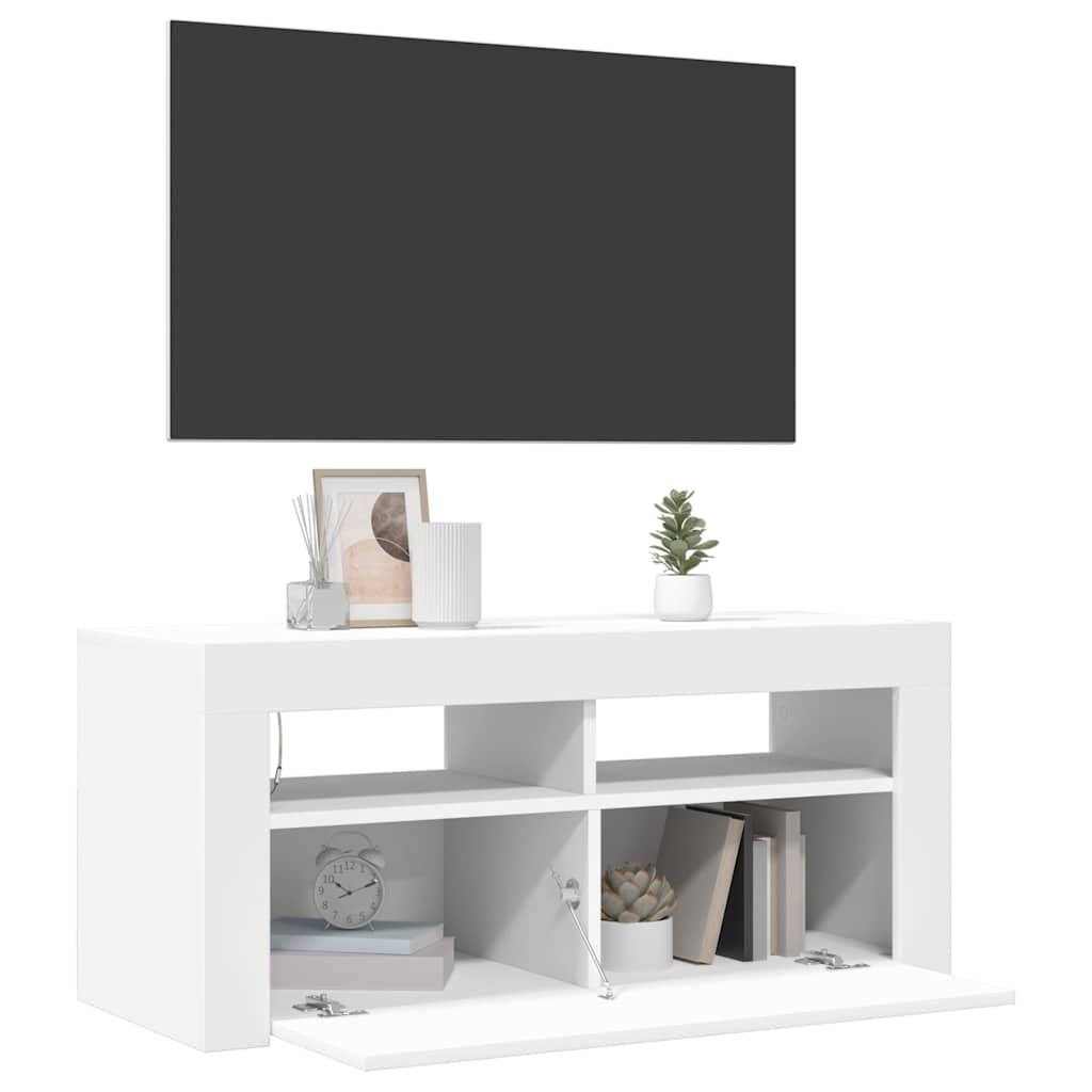 TV Cabinet with LED Lights White 90x35x40 cm