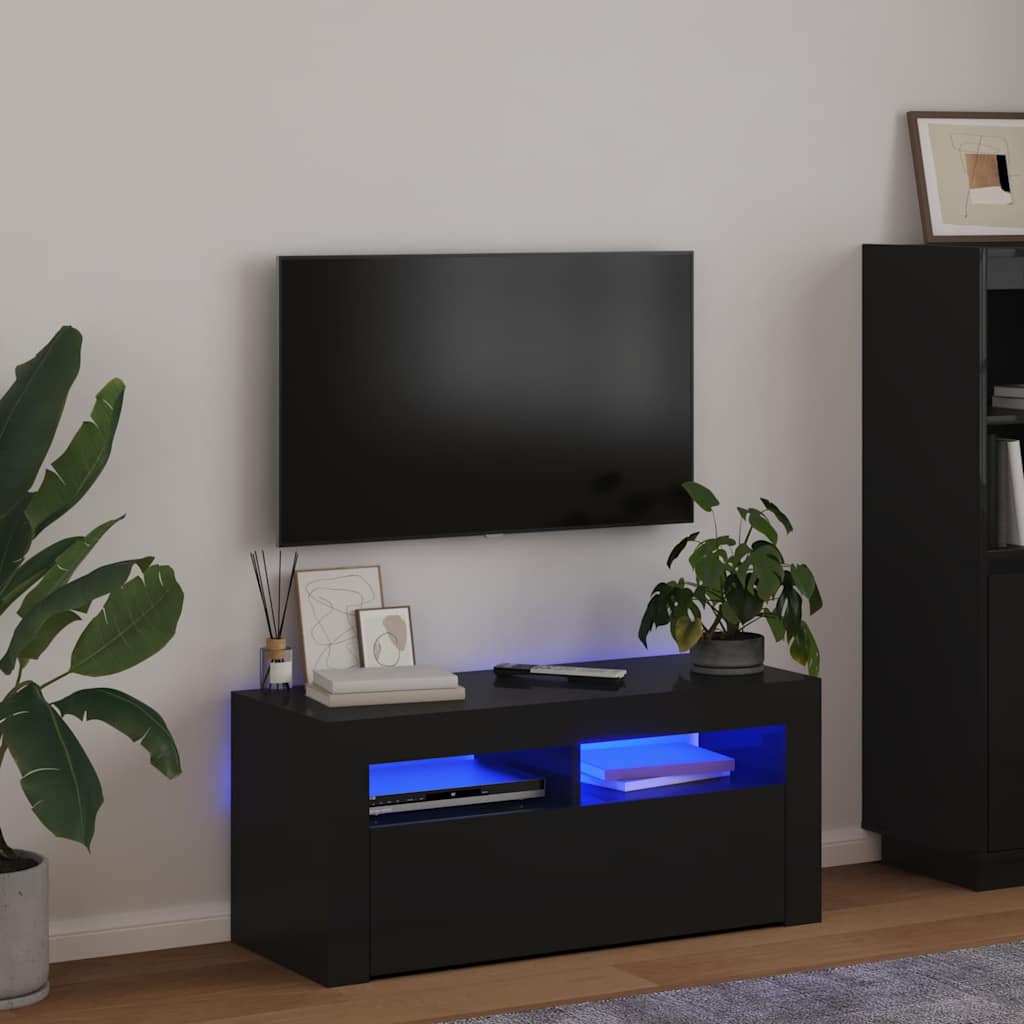 TV Cabinet with LED Lights Black 90x35x40 cm
