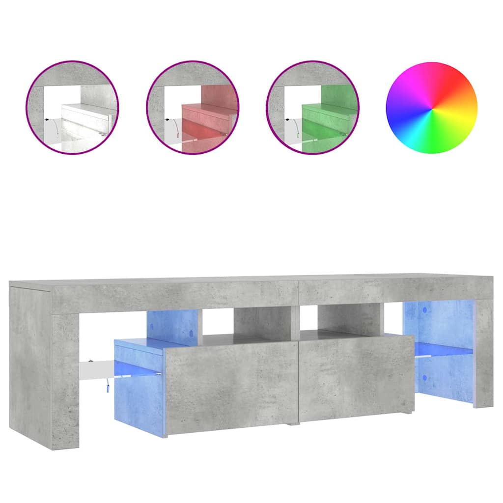 TV Cabinet with LED Lights Concrete Grey 140x36.5x40 cm