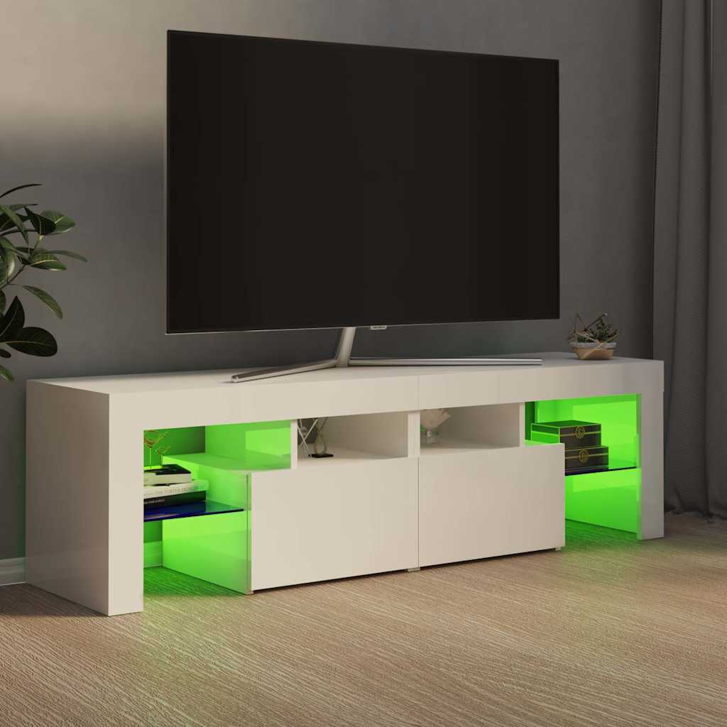 TV Cabinet with LED Lights High Gloss White 140x36.5x40 cm