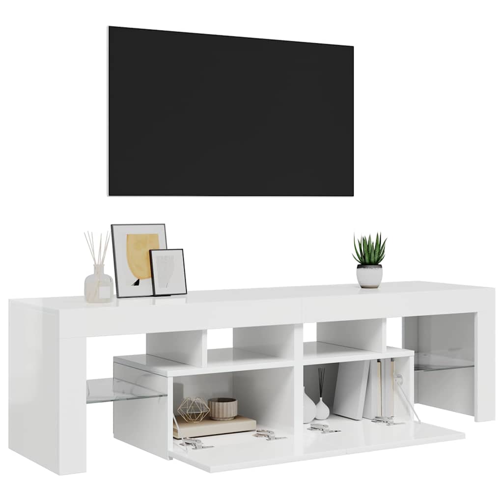 TV Cabinet with LED Lights High Gloss White 140x36.5x40 cm