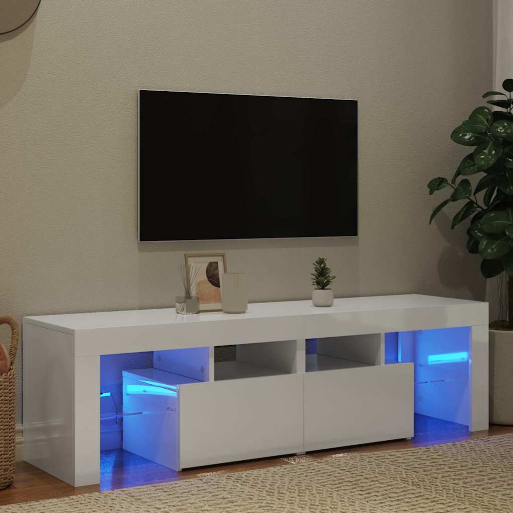 TV Cabinet with LED Lights High Gloss White 140x36.5x40 cm