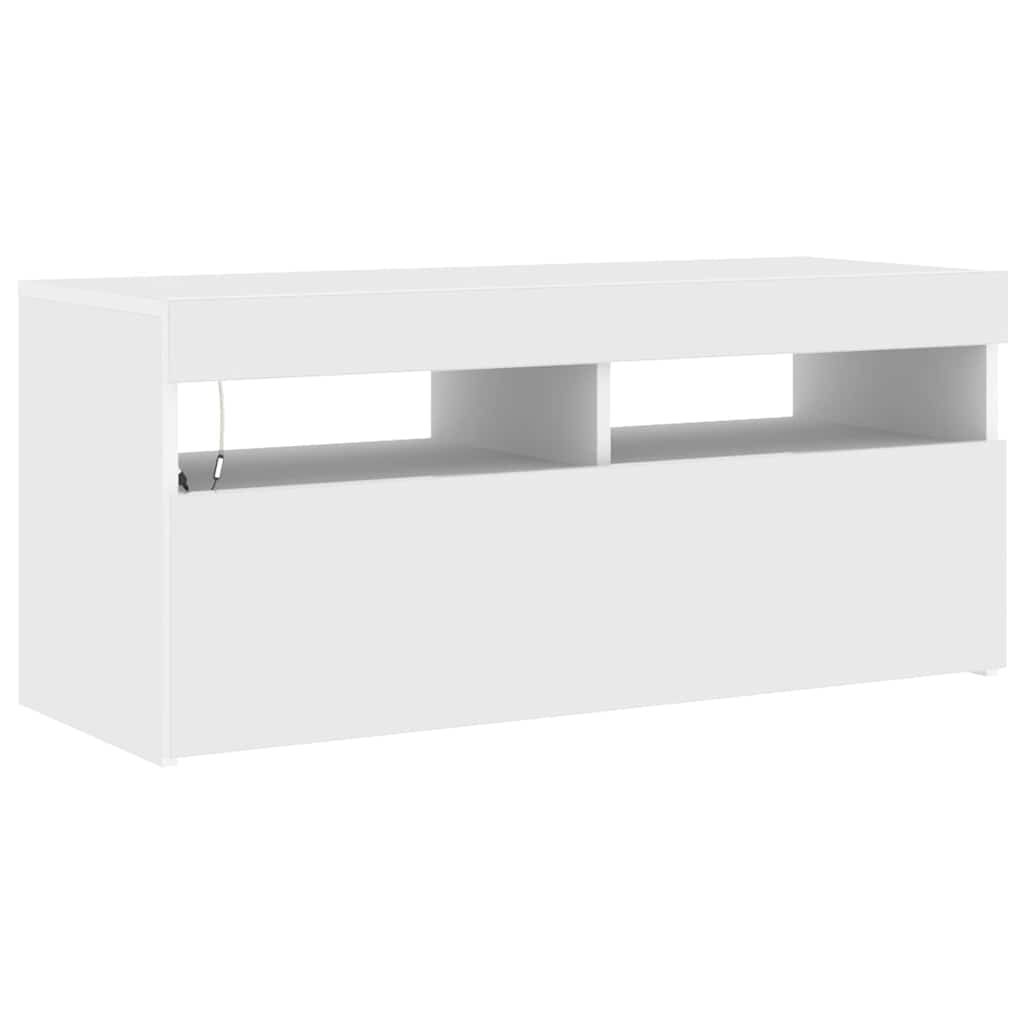 TV Cabinet with LED Lights White 90x35x40 cm