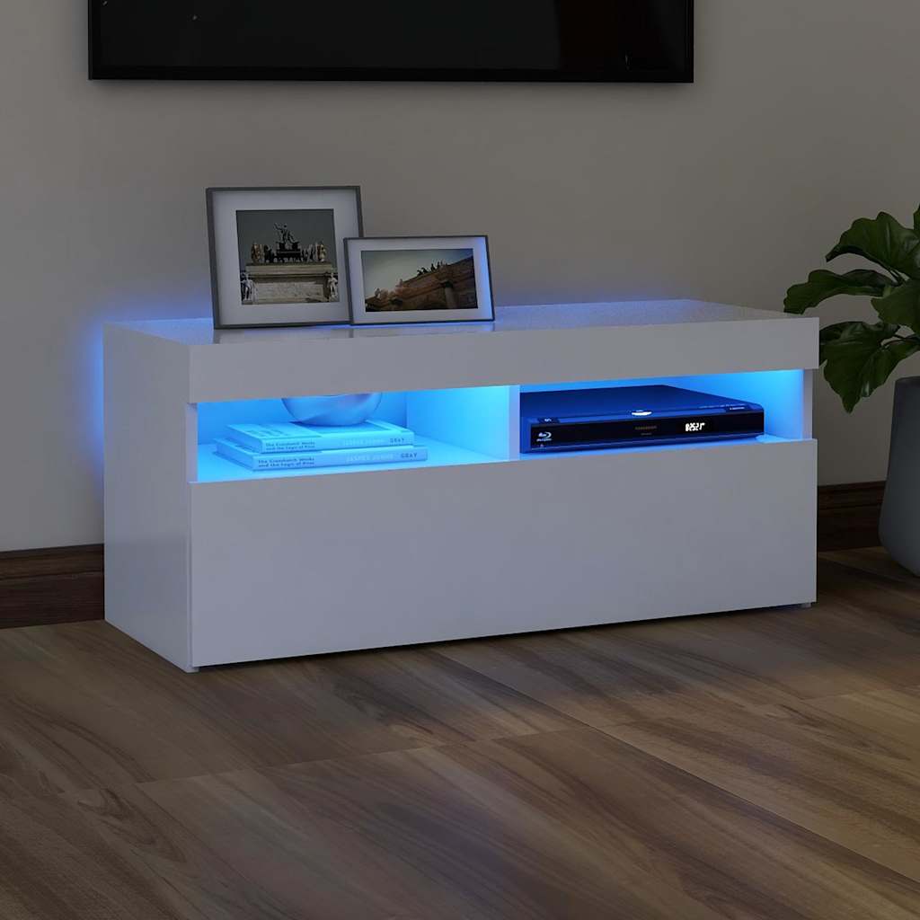TV Cabinet with LED Lights White 90x35x40 cm