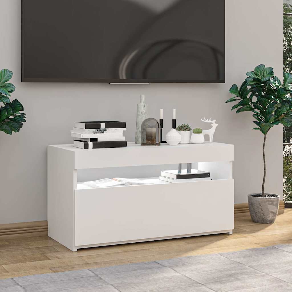 TV Cabinet with LED Lights White 75x35x40 cm