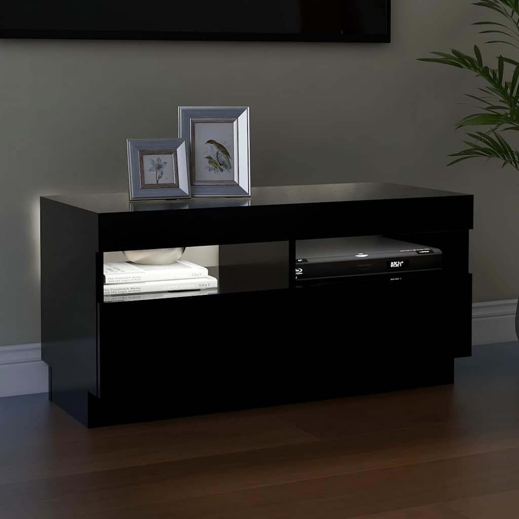 TV Cabinet with LED Lights Black 80x35x40 cm