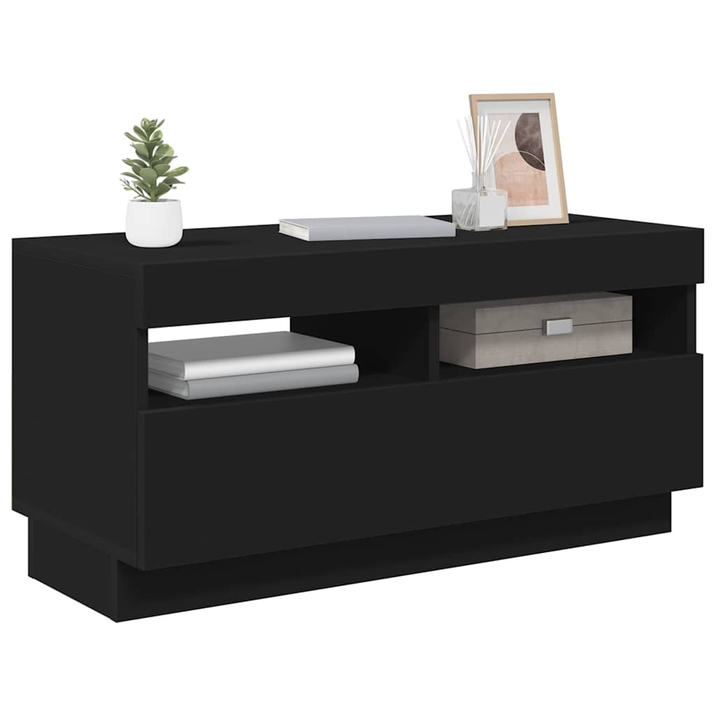 TV Cabinet with LED Lights Black 80x35x40 cm