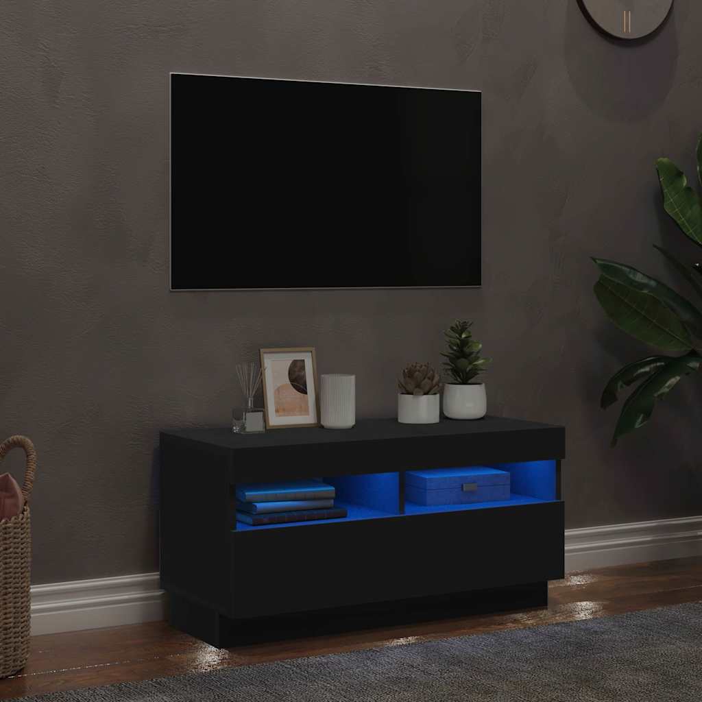 TV Cabinet with LED Lights Black 80x35x40 cm