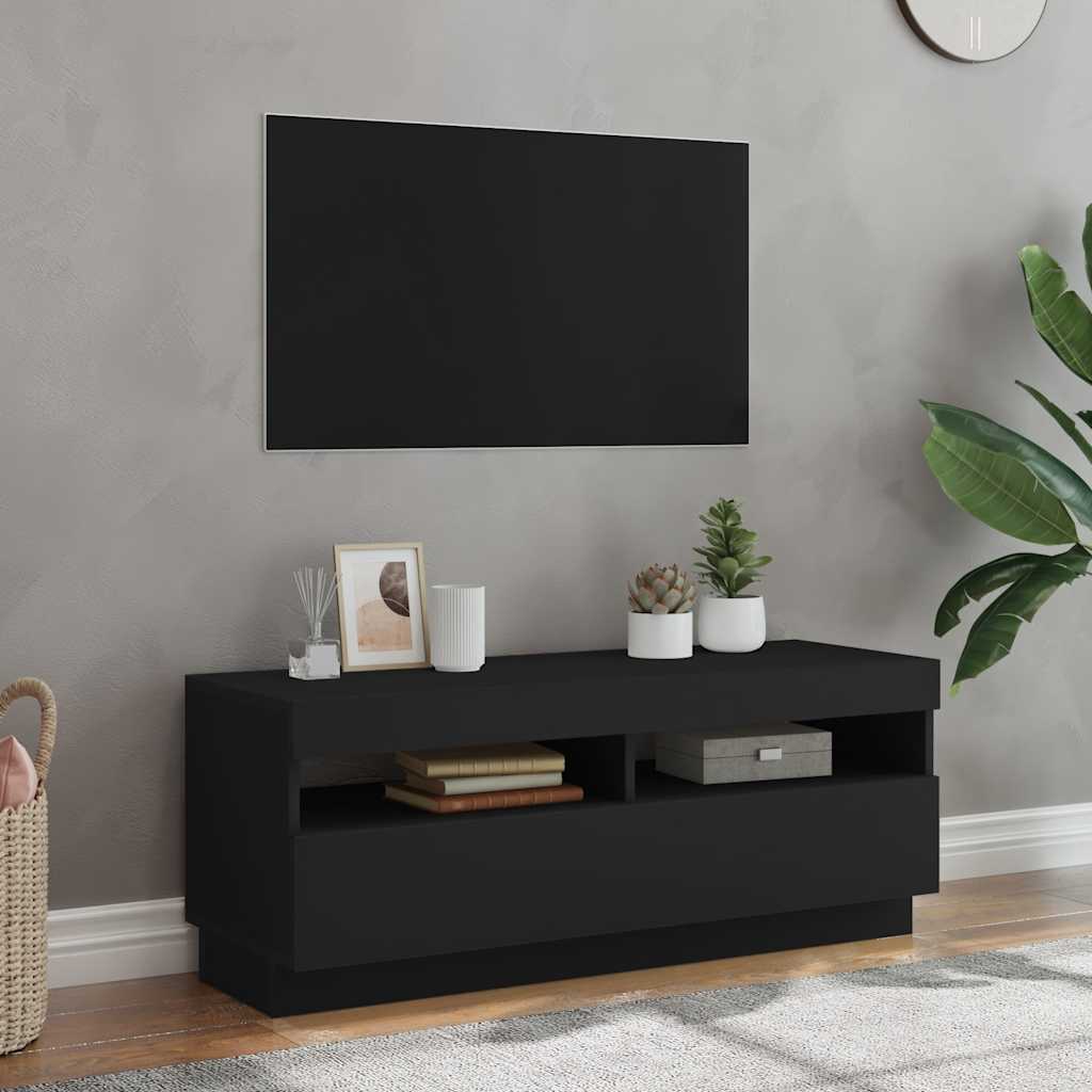 TV Cabinet with LED Lights Black 100x35x40 cm