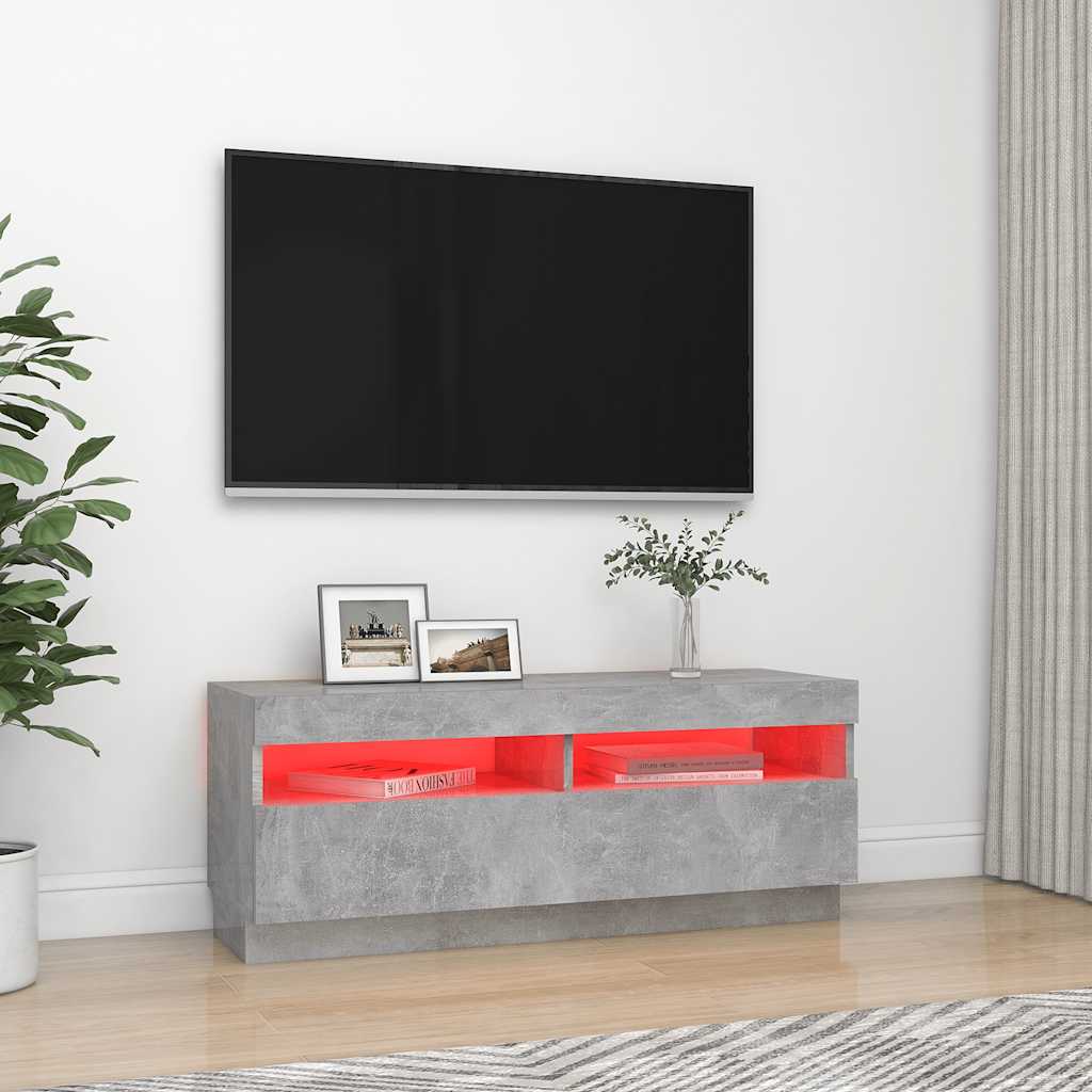 TV Cabinet with LED Lights Concrete Grey 100x35x40 cm
