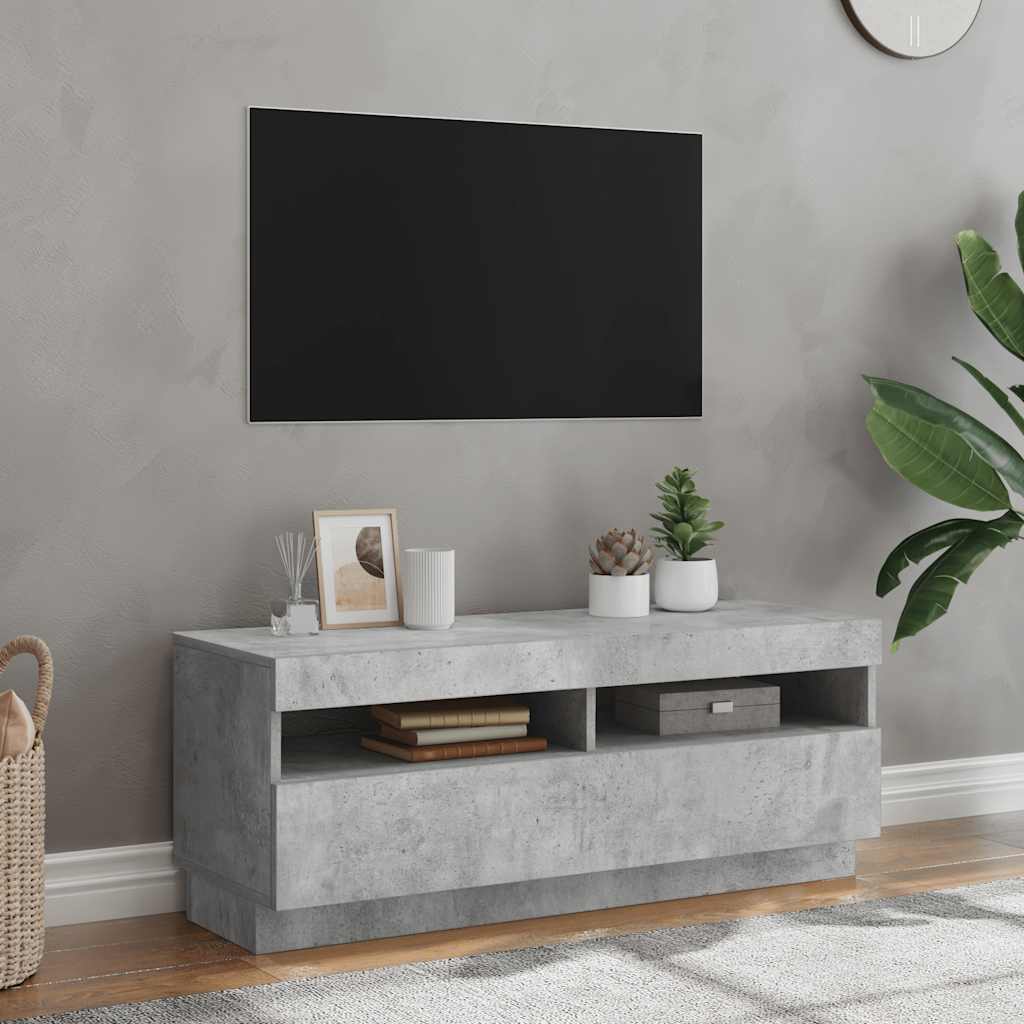 TV Cabinet with LED Lights Concrete Grey 100x35x40 cm