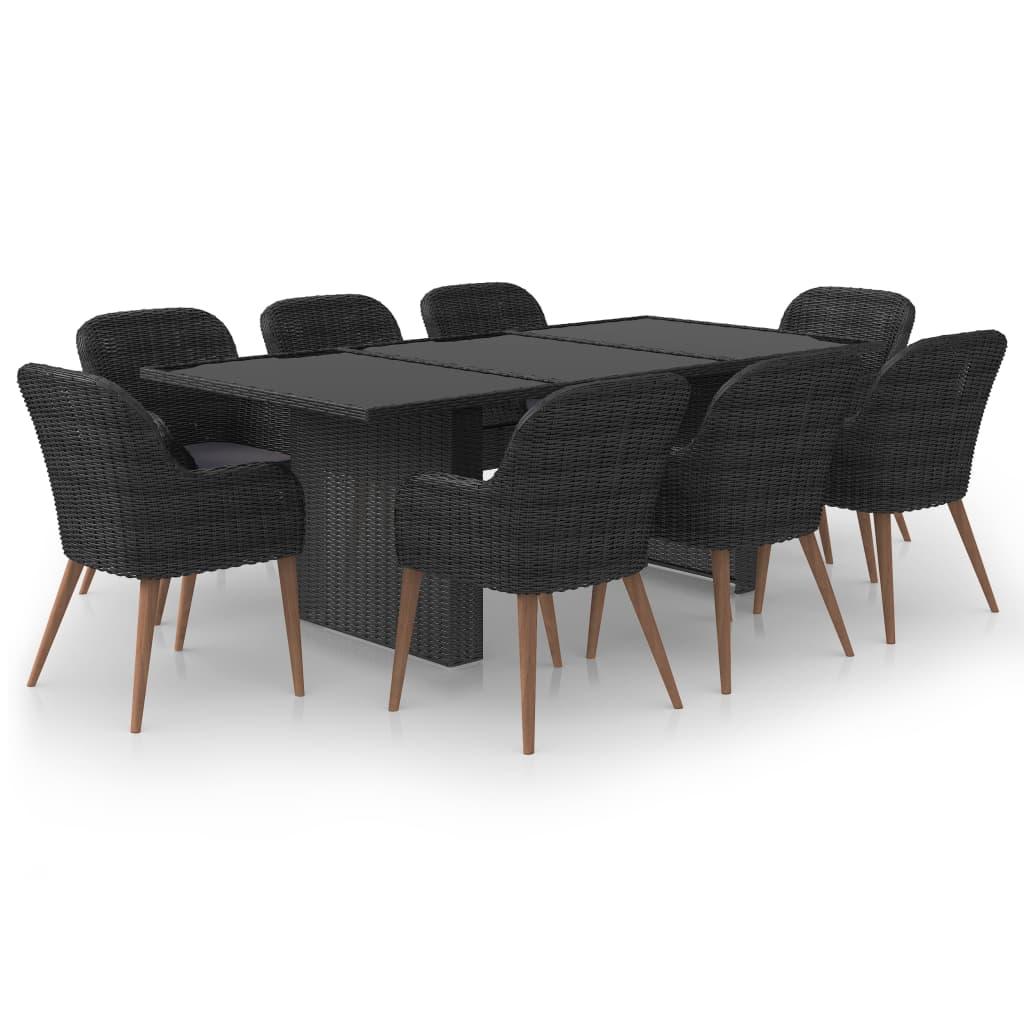 9 Piece Garden Dining Set Poly Rattan Black
