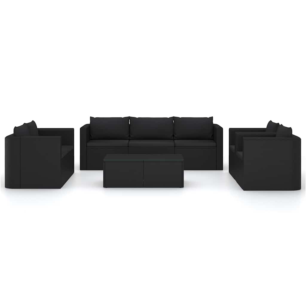 9 Piece Garden Lounge Set with Cushions Poly Rattan Black