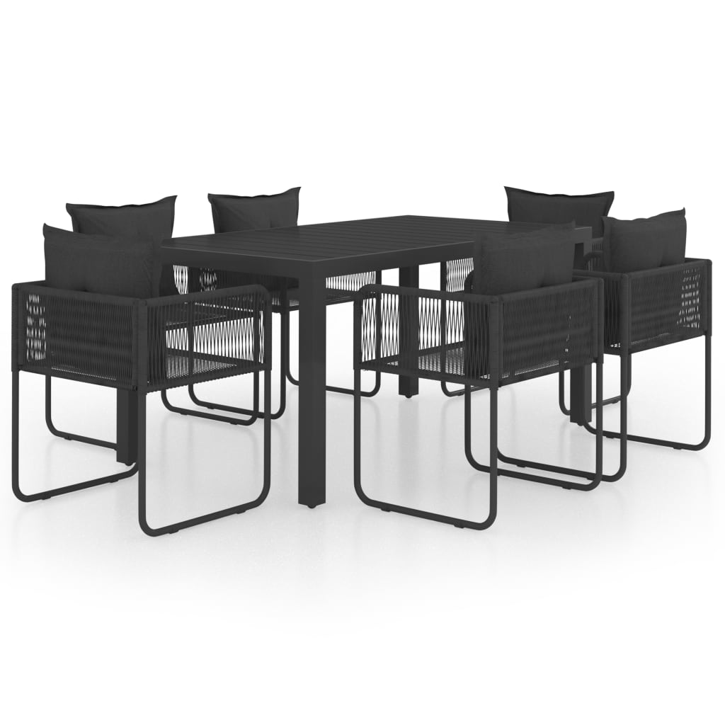 7 Piece Garden Dining Set PVC Rattan Black
