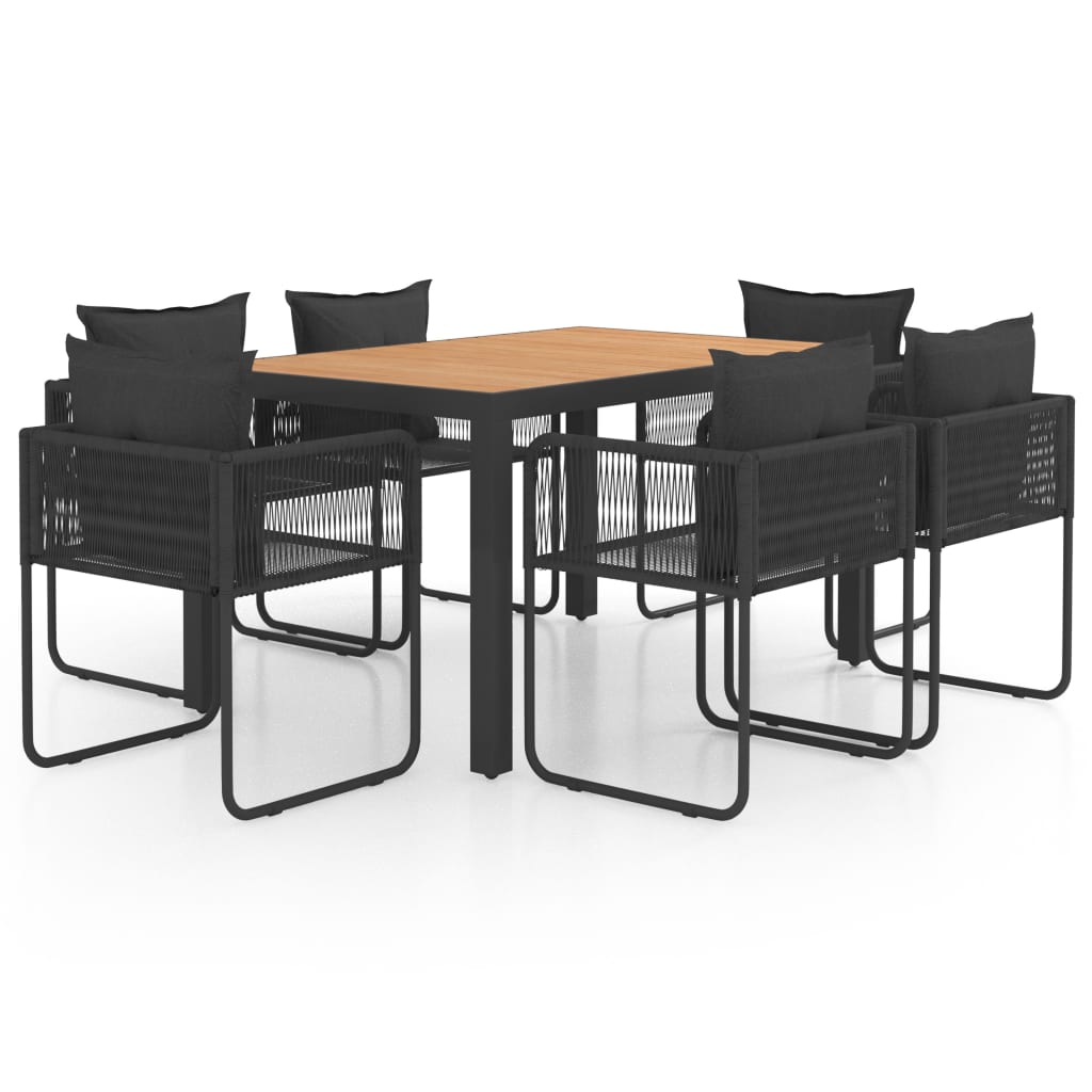 7 Piece Garden Dining Set PVC Rattan Black and Brown