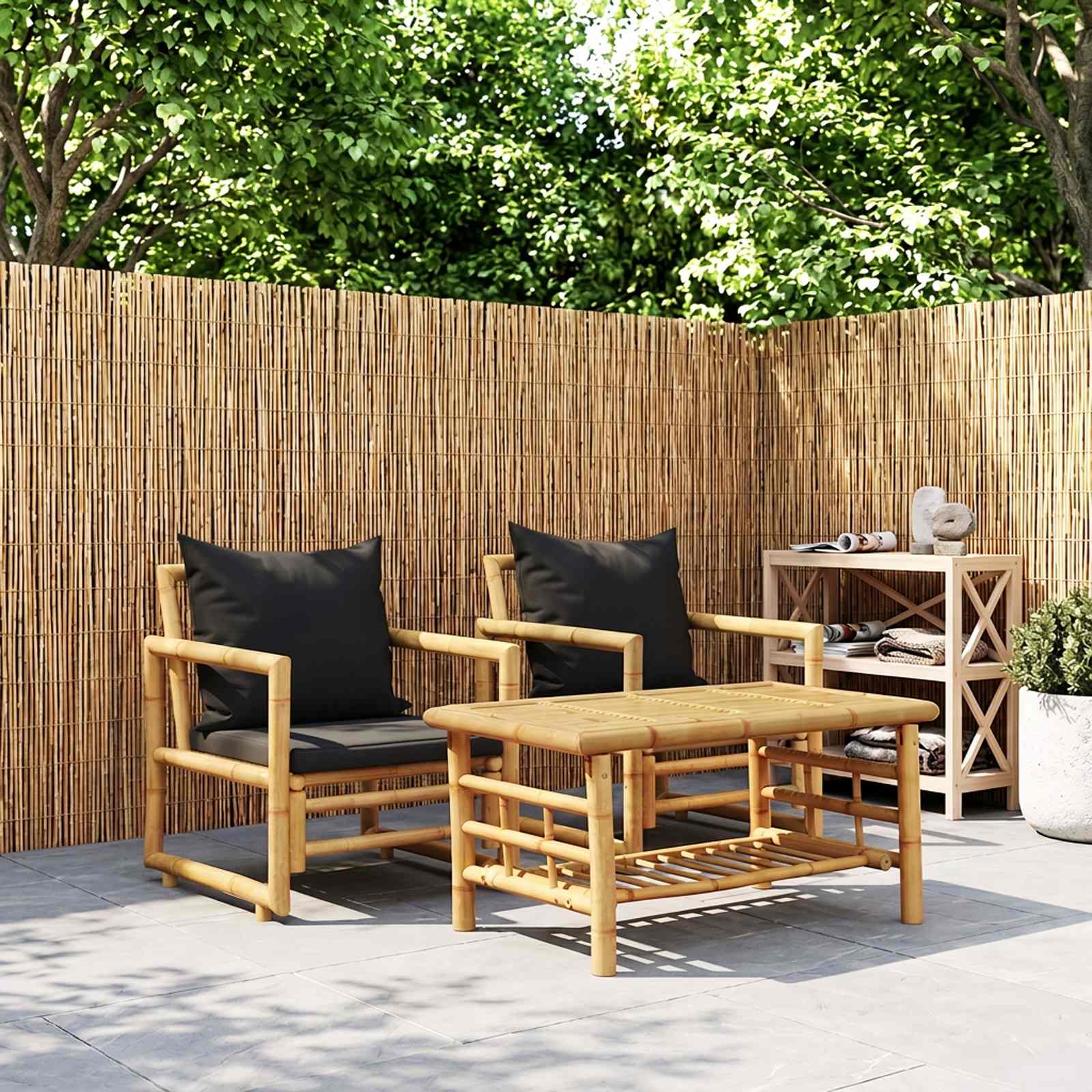 Garden Chairs with Cushions 2 pcs Bamboo