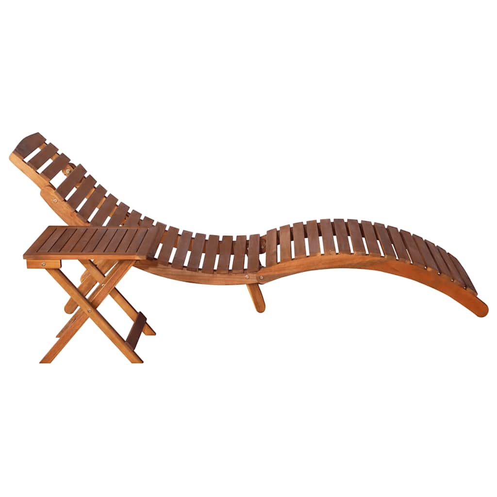 Garden Sun Lounger with Table and Cushion Solid Wood Acacia