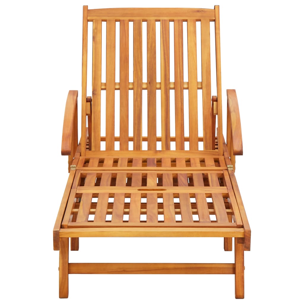 Garden Sun Lounger with Cushion Solid Acacia Wood