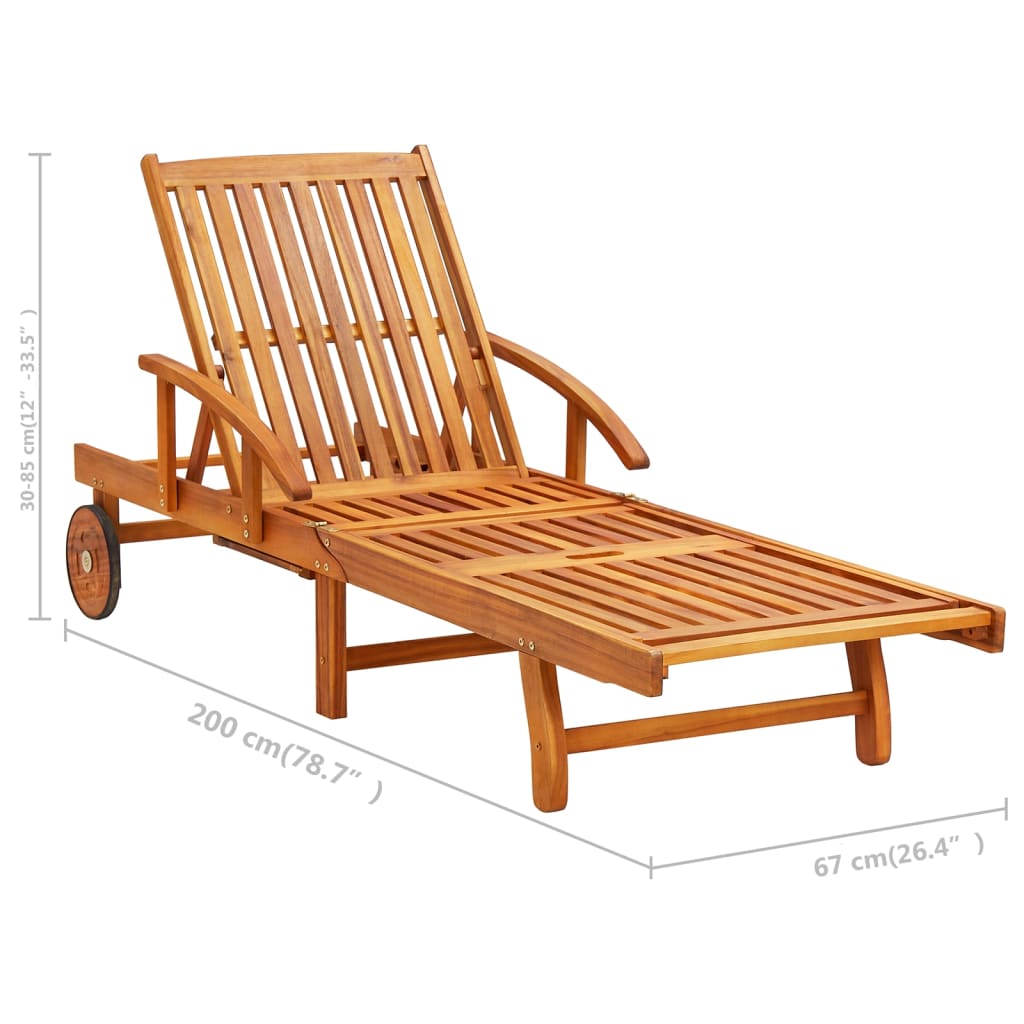 Garden Sun Lounger with Table and Cushion Solid Acacia Wood