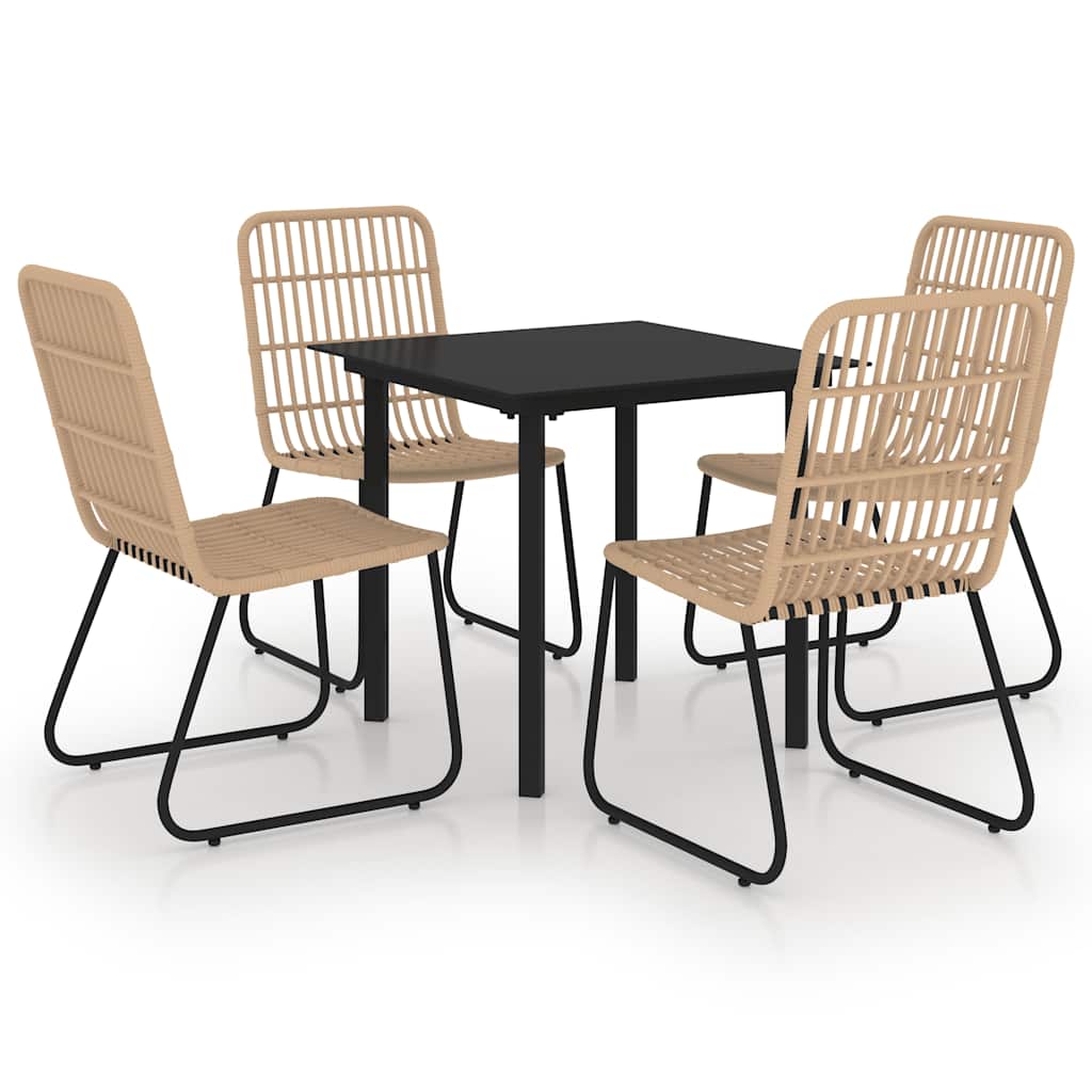 5 Piece Outdoor Dining Set Poly Rattan and Glass