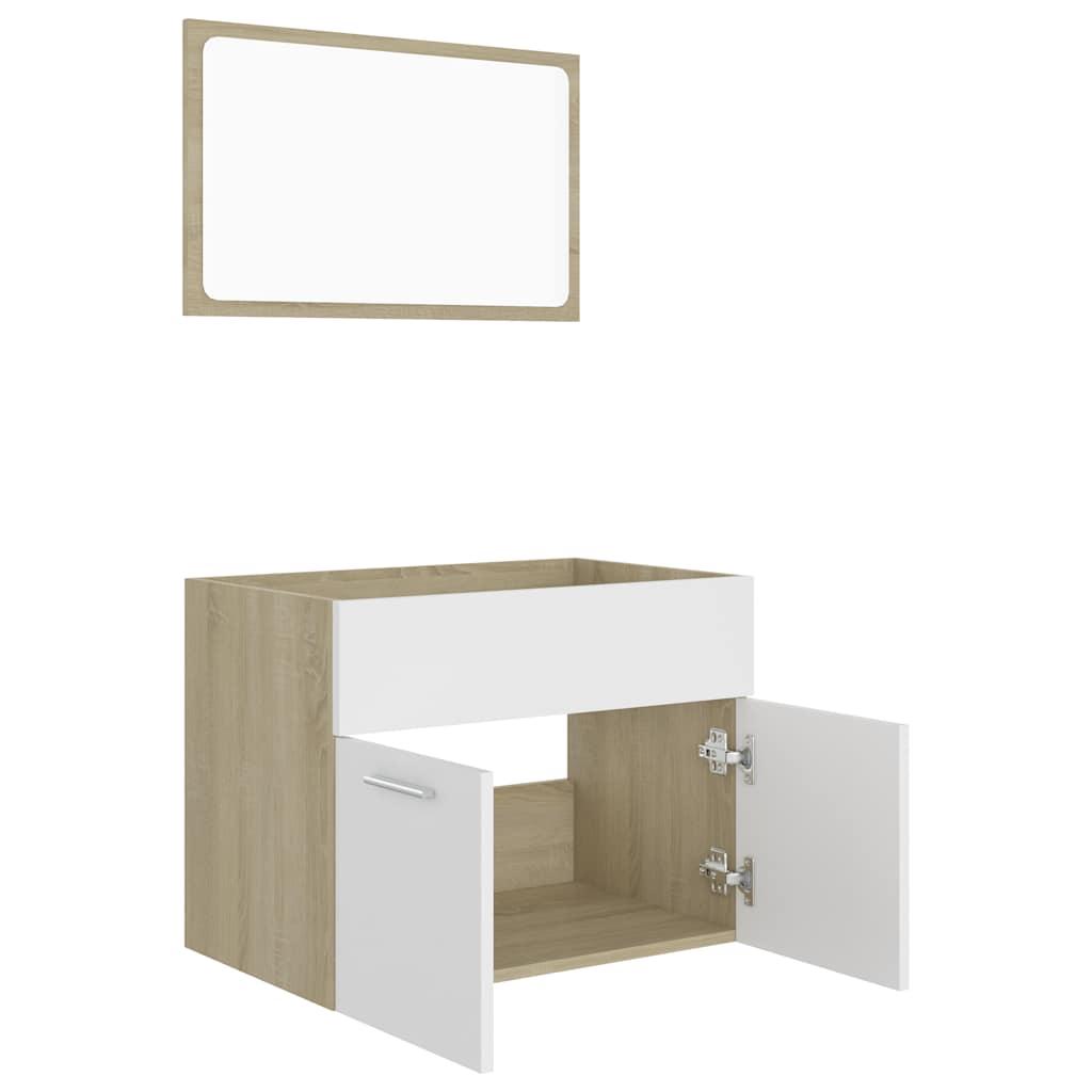 2 Piece Bathroom Furniture Set White and Sonoma Oak Engineered Wood