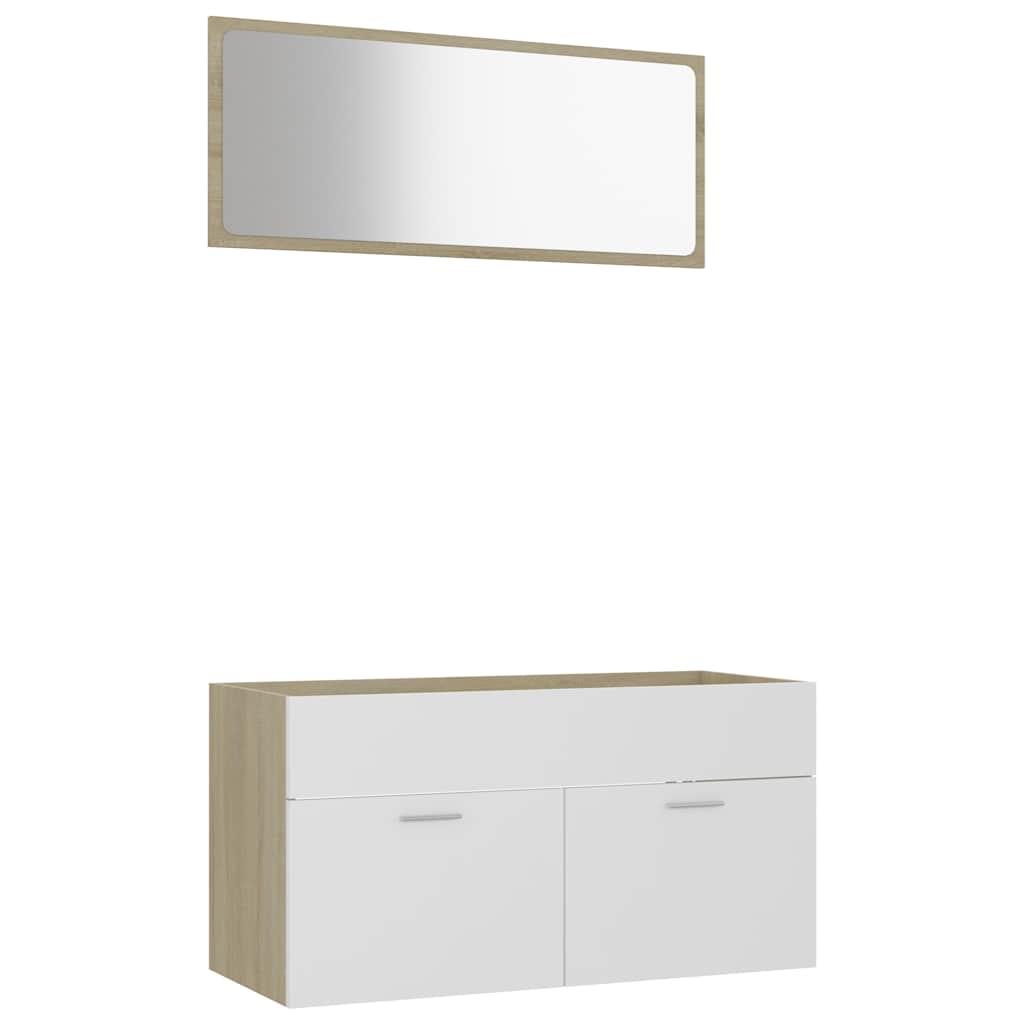 2 Piece Bathroom Furniture Set White and Sonoma Oak Engineered Wood