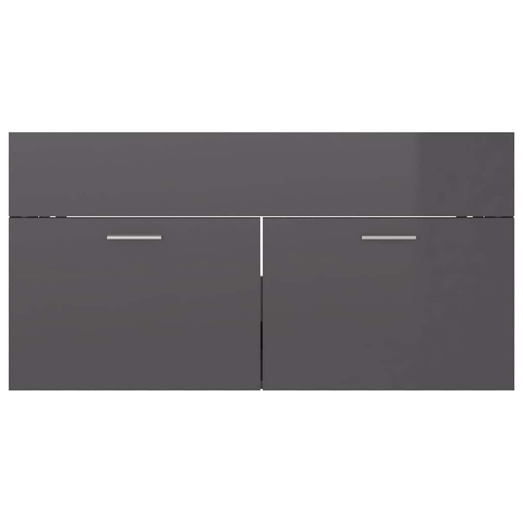 2 Piece Bathroom Furniture Set High Gloss Grey Engineered Wood